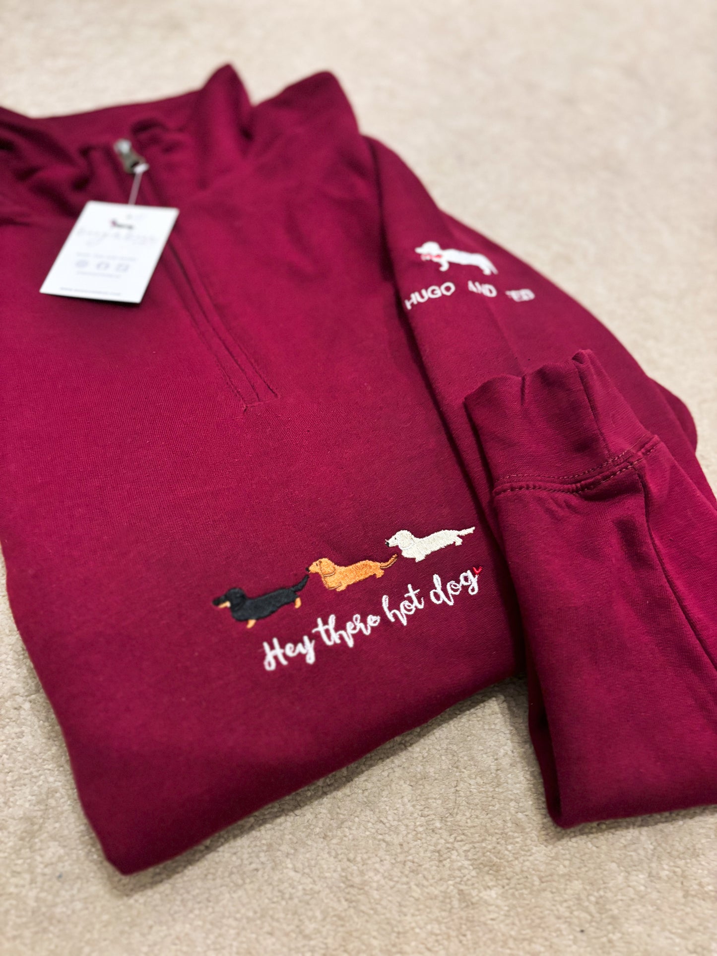 'Hey There Hot Dog' Quarter Zip Personalised Sweater