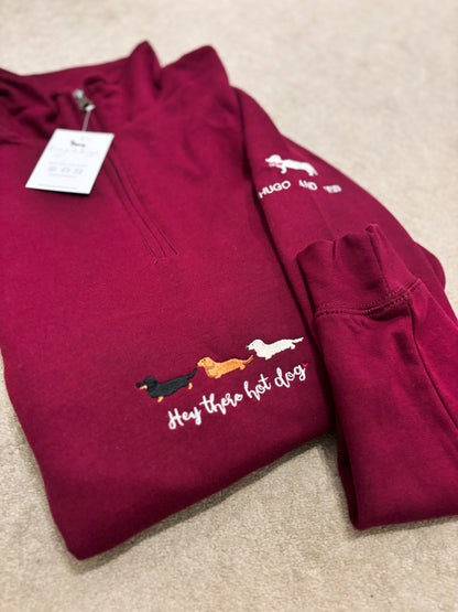 'Hey There Hot Dog' Quarter Zip Personalised Sweater