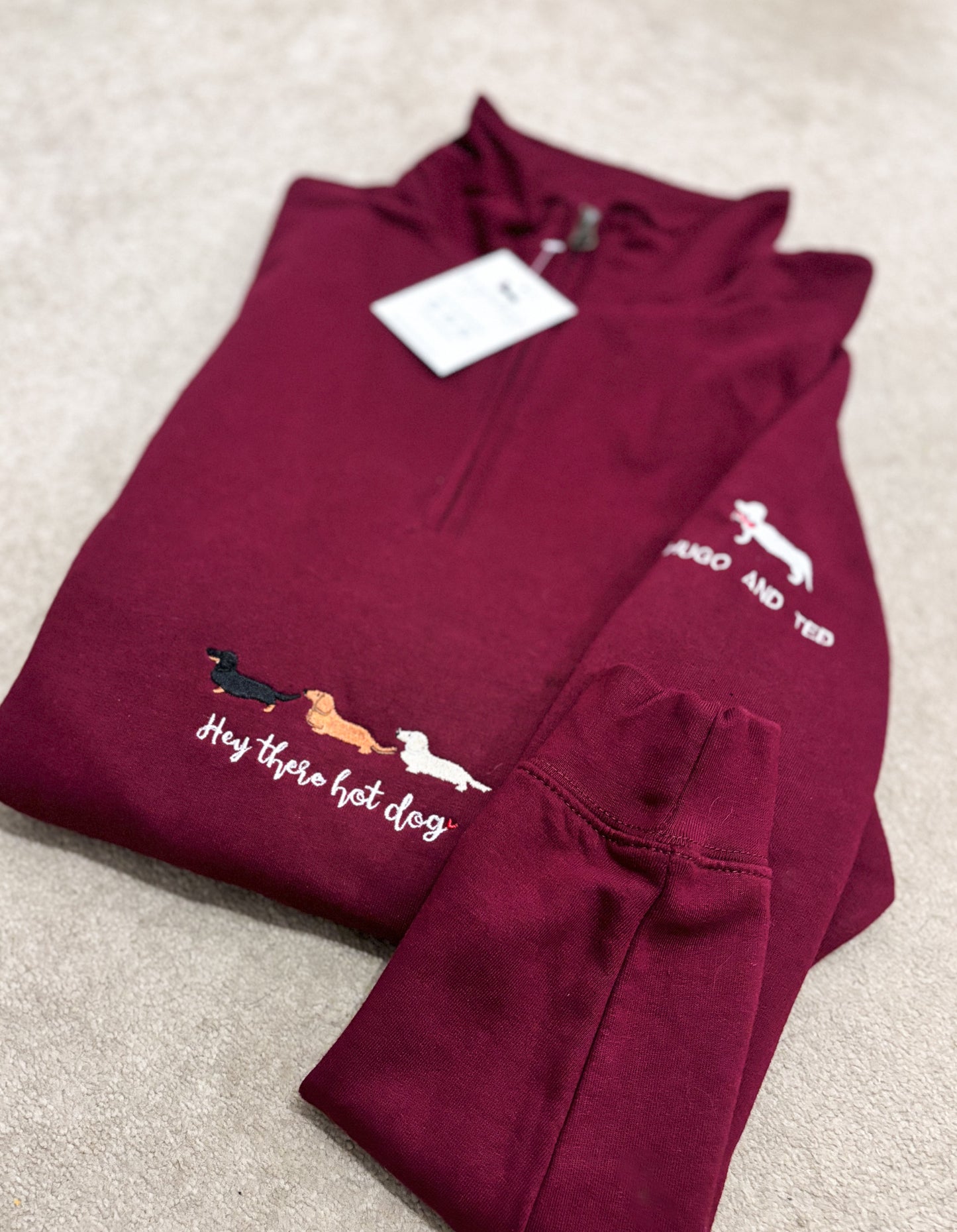 'Hey There Hot Dog' Quarter Zip Personalised Sweater