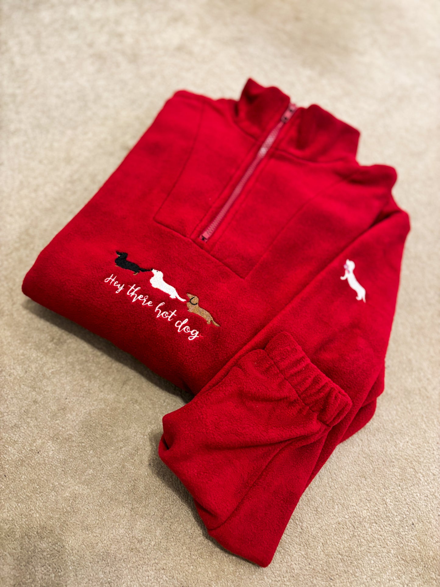 'Hey There Hot Dog' Quarter Zip Personalised Fleece